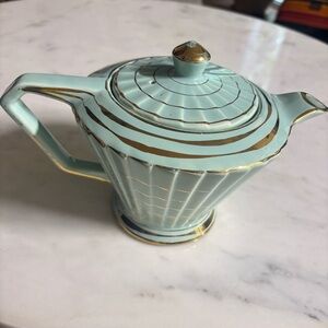Vintage Sadler, England Art Deco ceramic teapot in mint green with gold accents